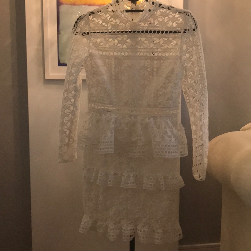 Self Portrait inspired star lace white mini dress